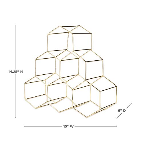 Geo Countertop Wine Rack, 6 Bottle Freestanding Modern Metal Hexagon Bottle Organizer and Wine Holder Stand for Kitchen Counter, Pantry Cabinet Storage, Tabletop and Home Decor Gifts, Gold - view 5