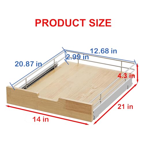 Pull Out Cabinet Organizer 14"W x 21"D Wood and Wire Storage Shelf - view 2