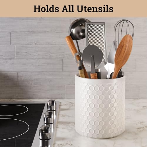 Ceramic Utensil Holder for Kitchen Counter w/ Anti-Slip Base 5.5"W x 6.5"H - view 3