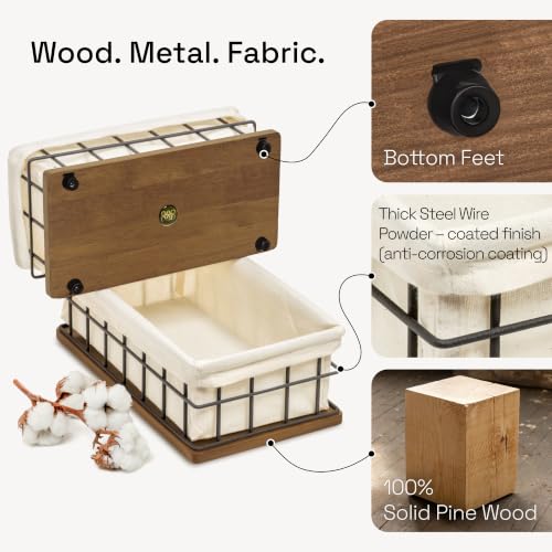 Bundle - 2 Items: Wood and Wire Baskets with Floating Shelves for Bathroom Decor, Toilet Paper Storage, Living Room Bedroom and Kitchen - view 5