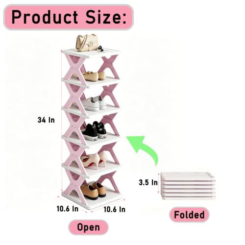 6 Tier Foldable Shoe Rack, Collapsible Vertical Kids Shoe Organizer - view 2