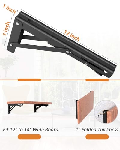 12-Inch Foldable Brackets for DIY Folding Shelves or Tables, L Shelf Brackets Collapsible, Heavy Duty Folding Bracket, Max Load 300lbs, Black, 4 Pcs - view 2