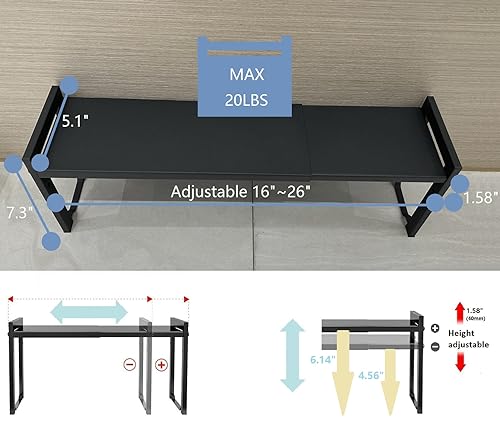 Expandable Cabinet Shelf 5.1"D Adjustable Countertop Riser Metal Rack Black - view 3
