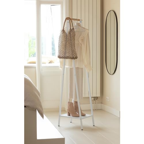 Linn Clothes Rack, Compact - Free Standing Clothing Rail - Clothes Storage - Hang, Air, or Dry Clothes - Sturdy Steel Frame & Bamboo Rod - 19 x 13 x 67 inches - White - view 7