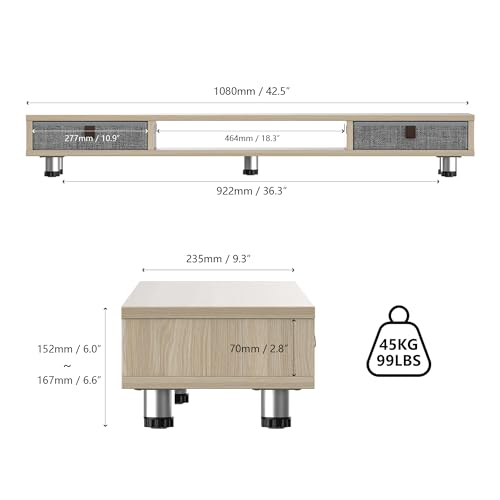 Dual Monitor Stand, 2-Tier Desk Organizer with Drawers, 42.5in, Oak - view 3