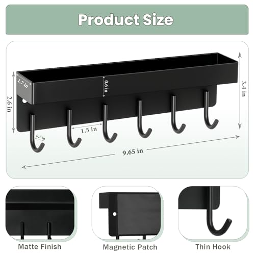 Magnetic Key Holder Wall Mount, Small Key Rack with Tray, Black - view 5