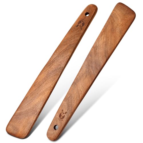 12" Teak Wooden Spatula for Cooking, 2Pcs Wood Turner Scraper for Cast Iron