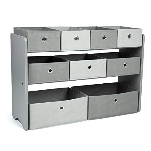 Kids Toy Organizer with 9 Storage Fabric Bins, Grey & Grey/White Kids Book Rack Storage Bookshelf, 4 Tiers - view 4