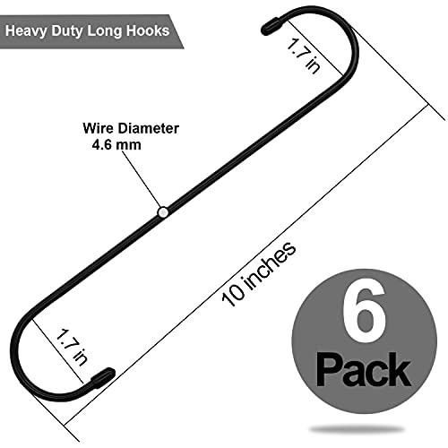6 Pack 10 inch Extra Large S Hooks Black Heavy Duty Long S Hooks for Hanging Plant Extension Hooks for Kitchenware,Utensils,Pergola,Closet,Flower Basket,Garden,Patio,Indoor Outdoor Uses - view 2