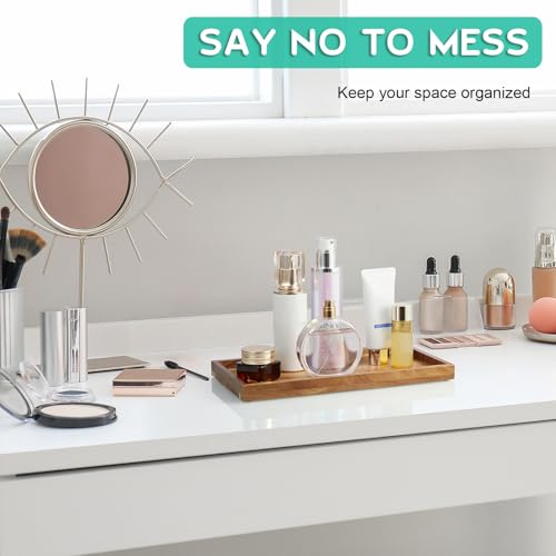 11.7" Bathroom Vanity Tray for Counter - Acacia Wood Decorative Tray for Toilet Tank Makeup Perfume Jewelry Catchall Coffee Table - Wooden Kitchen Countertop Organizer for Soap Dispenser - view 3