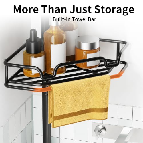 Corner Shower Caddy Tension Pole, 30% Thicker Wire Frame, Black - view 5
