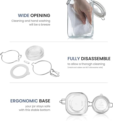 Fido Glass Jars (17.5 Oz, 33.75 Oz & 25.25 Oz) - Airtight Storage Containers - Ideal for Pantry Storage, Gifting, Canning & Kitchen Organization, Made in Italy (Set of 3) - view 7