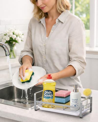 Large Kitchen Sponge Holder, 304 Stainless Steel Sink Caddy, Grey - view 3