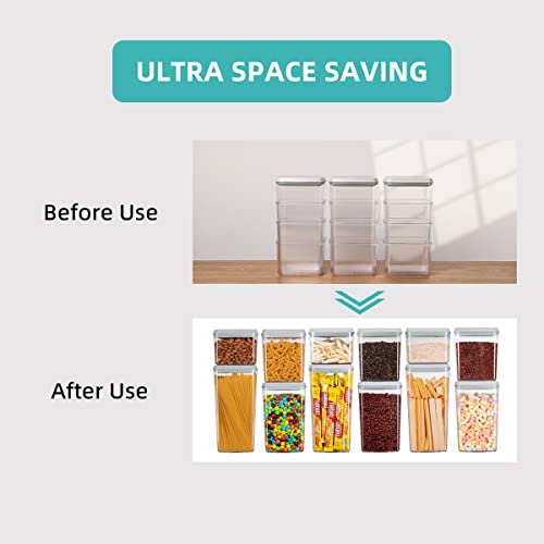 Pop Airtight Food Storage Containers with Lids for Kitchen Pantry Organizing Stackable Container for Cereal Snack Flour Sugar Coffee Spaghetti -12 Pcs(1.2, 2.0, 2.7, 3.3qt)*3 - view 2