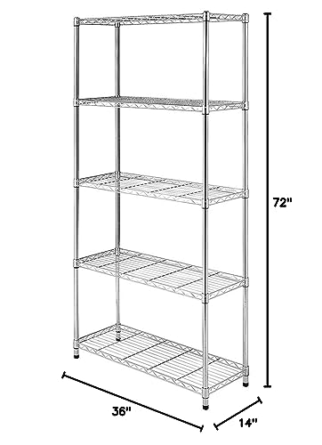 5 Tier Storage Metal Shelf, Wire Shelving Unit, 72" Hx36 Wx14 D, 1250 LBS Capacity, Sturdy Steel Heavy Duty, for Restaurant Garage Pantry Kitchen Garage Rack, Chrome - view 3