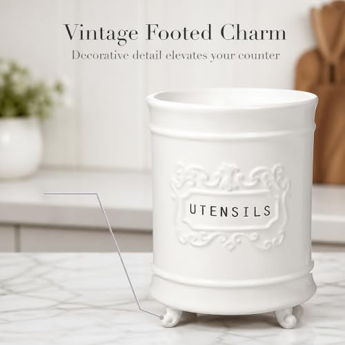 Circa Ceramic Utensil Holder, Kitchen Countertop Crock, White - view 5