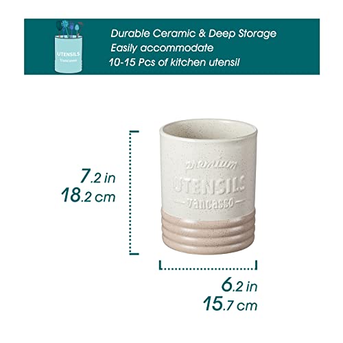 Sabine Ceramic Utensil Holder for Kitchen Counter, 7.2" Large Utensil Crock, Matte Cream Farmhouse Kitchen Utensil Holder, Countertop Organizer for Spoons, Spatulas and Cooking Tools - view 2