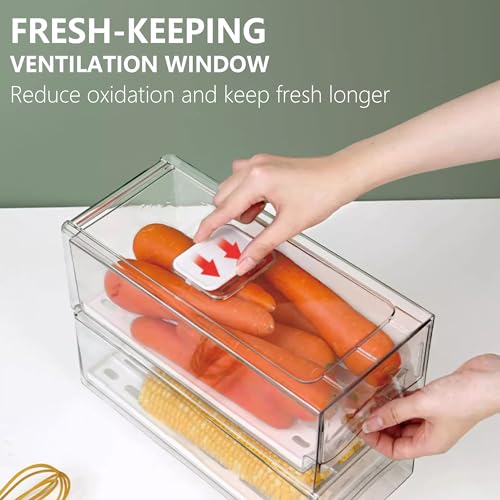 Fridge Organizers and Storage, BPA-Free Large Capacity Stackable Clear Fridge Organizer, With Strainer Layer Keep Fruits, Vegetables and Meat Fresh in refrigerator, freezer, Food Storage (2 Drawers) - view 2
