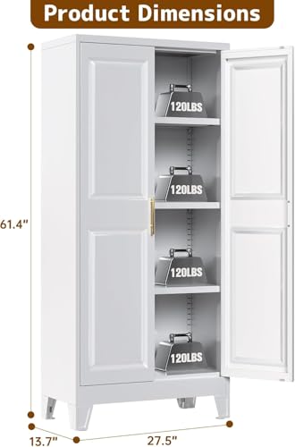 Small White Metal Pantry Cabinet with Doors, 61.4-Inch Tall - view 2