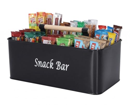 Snack Box Container for Countertop, Pantry Storage Bin with Handles, Snack Bar Organizer for Candy, 4-Compartment Food Container, Plastic Storage Bins for Kitchen, Office