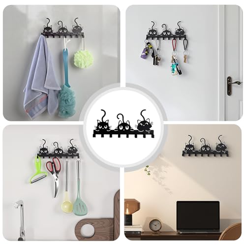 Key Holder Wall Mounted with Screws and Anchors, Black Multifunctional Key Hanger with 8 Hooks, Entryway Front Door Kitchen Hallway Garage Office - view 5