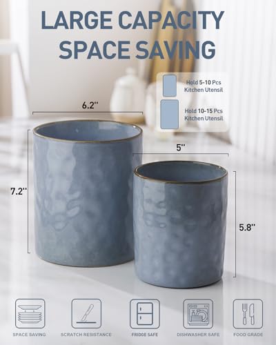 Ceramic Utensil Holder, 7.2"+5.8", Set of 2, Blue - view 5
