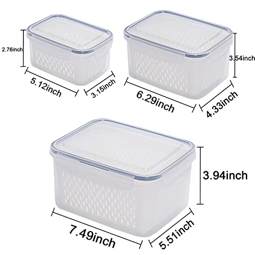 3Pack Fridge Food Storage Container Set with Lids with Strainer,Plastic Fresh Produce Saver Vegetable Fruit Meat Storage Organization, BPA-Free Plastic Produce Keepers(3.15L+1.7L+0.8L) - view 4
