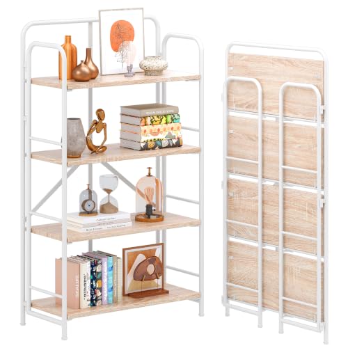 No Assembly Folding Bookshelf, 4 Tier Collapsible Book Shelves Open Shelf