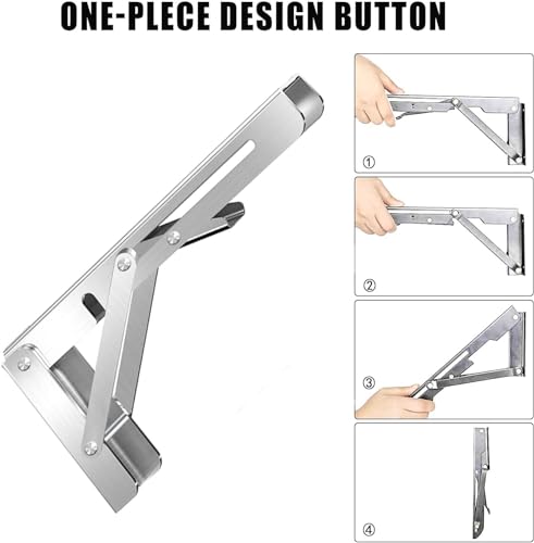 Folding Shelf Brackets 12 inch 4 Pcs Max. Load 220lb - Heavy Duty Stainless Steel DIY Wall Mounted Collapsible Shelf Bracket, Space Saving for Garage Workstation, Stuff Supports, Table, Workbench - view 5