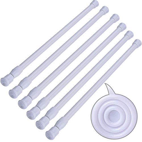 6 Pack Cupboard Bars Adjustable Spring Tension Rods White Refrigerator Bar Extendable Rod for DIY Projects, 15.7 to 28 Inches