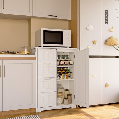 Small Coffee Bar Cabinet with 4 Drawers and Door, White - view 6
