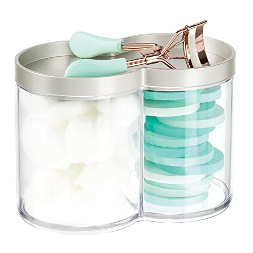 Plastic Canister Jar Organizer Set with Storage Lid - Home Decor Holder for Bathroom/Restroom Vanity Countertop, Cabinet - Holds Cotton Balls, Soap, Lumiere Collection, Clear/Matte Satin