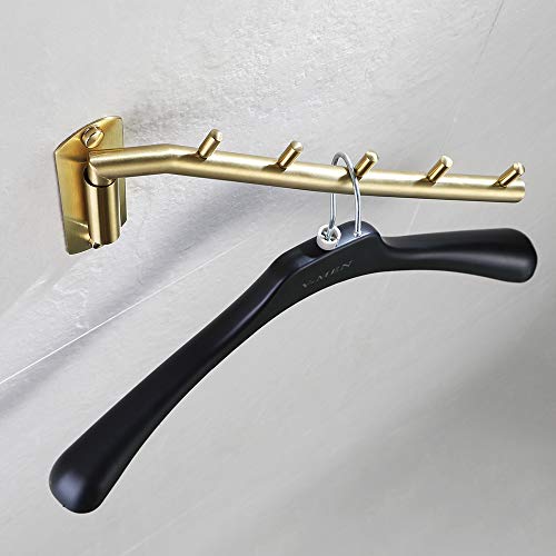 Folding Clothes Hanger Rack, Stainless Steel Swing Arm Hook Holder, Clothing Hanging System Drying Closet Storage Organizer Brushed Gold Wall Mount, SHR100-BG - view 5
