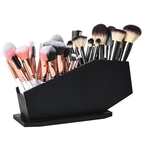 Coffin Brush Holder - Gothic Desk Organizer - Wooden Coffin Pen Holder -Spooky Gothic Decor for Bathroom, Living Room or Bedroom- Black - 10x 5x3.25 Inches