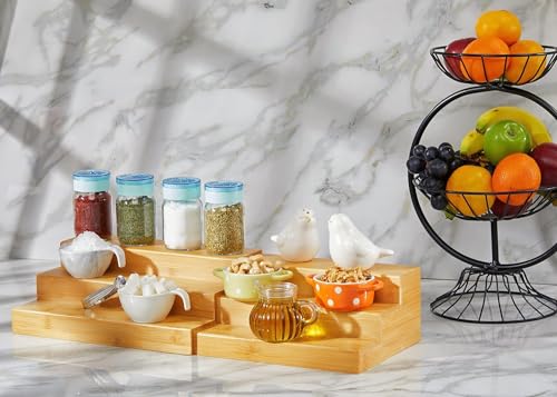 Bamboo Expandable Spice Rack Organizer, 3-Tier Adjustable, Pack of 2 - view 2