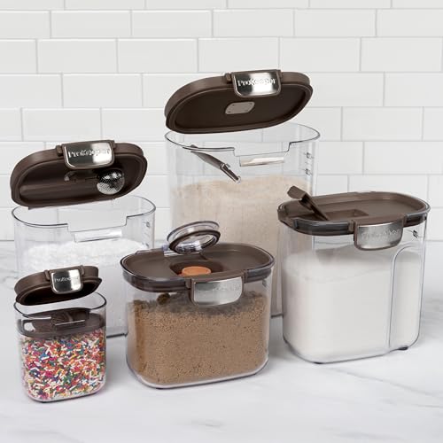 + Airtight Food Storage Container Set – Clear Plastic Flour and Sugar Canister Set with Magnetic Accessories for Kitchen Organization (Brown, 9-Piece) - view 2