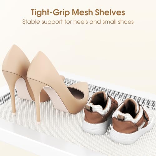 2-Tier Expandable Shoe Rack for Closet, Adjustable Metal Shoe Organizer with Sturdy Mesh Shelves for Boots & Heels, Stackable Shoe Storage for Entryway, Garage, Small Spaces (White, 2-Tier) - view 6