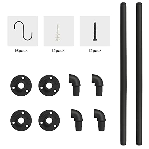 21 inch Pot Pan Bar Rack Wall Mounted Set of 2 with 16 Hooks Industrial Pipe Pot Hanger Rustic Iron Pan Hanging Rail Pipe Towel Holder Kitchen Utensil Organizer Black - view 2