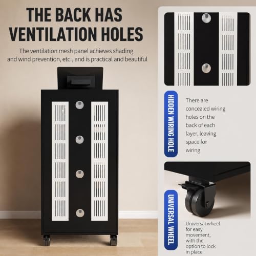 4-Tier Audio Rack with Wheels – Adjustable AV Stand with Wood Shelves & Glass Door for Home Theater, TV Storage, Media Console – Stylish Furniture Solution for Entertainment Systems - view 5
