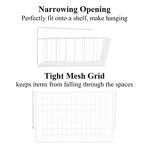 4 Pack White Under Shelf Wire Basket Hanging Storage Baskets, Under Cabinet Add-on Storage Racks Slide-in Baskets Organizer for Kitchen Pantry Desk Bookshelf - view 5