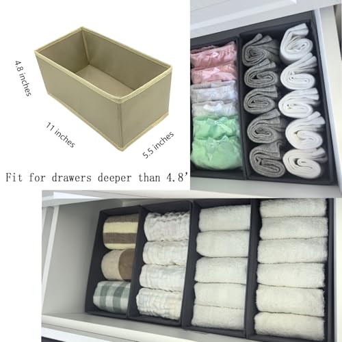 Sock Drawer Organizer 3 Pack - Collapsible Fabric Storage Bins for Underwear Divider, Small Closet Organizers with 3 Compartments, Khaki - view 5