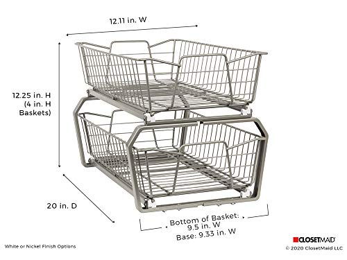 11 in. Pull Out Cabinet Organizer, 2 Tier, Heavy Duty, Slide Out Pantry Shelves Drawers for Kitchen, Bathroom, Nickel - view 4