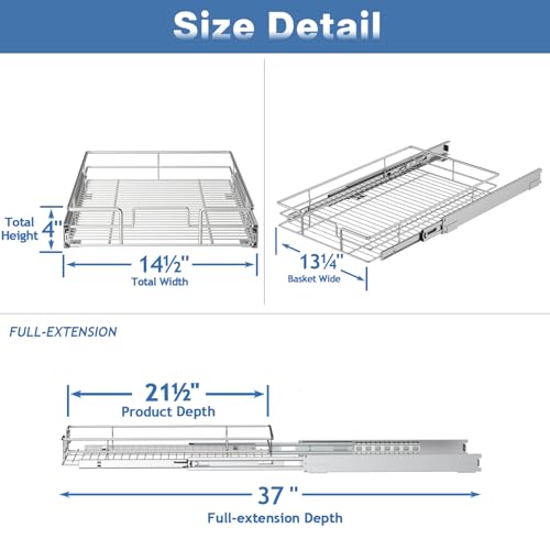 Pull Out Cabinet Organizer, Cabinet Pull Out Shelves 14½" W x 21½" D, Heavy Duty Cabinet Drawers Slide Out Kitchen Cabinet Organizers Storage Shelf - view 3