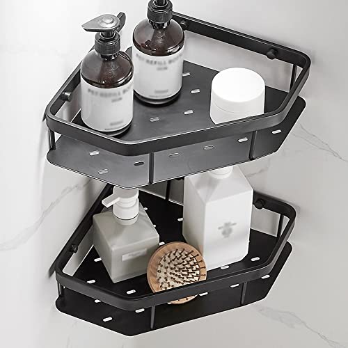 Black Brass Corner Shower Caddy Wall Mounted Bathroom Shelf Organizer Stylish Cosmetics and Kitchen Storage Solution - view 2
