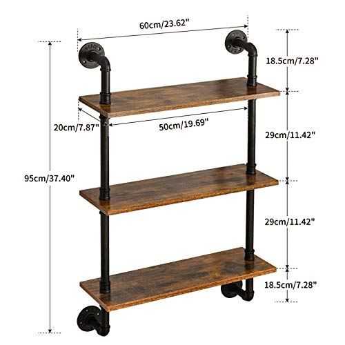 3 Tier Wall Mounted Floating Shelf 24x7.8x38.5 Rustic Brown HRF-TM003 - view 3