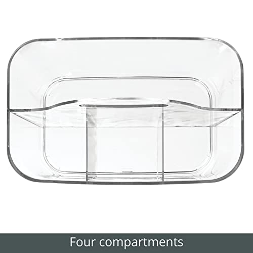 Plastic Cutlery Storage Organizer Caddy Bin Tote with Handle - Kitchen Cabinet Divided Pantry Basket for Forks, Knives, Spoons, Napkins, Indoor/Outdoor Use, Lumiere Collection, Clear - view 5