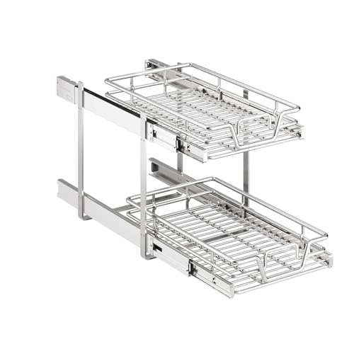 2-Tier Kitchen Cabinet Pull Out Shelf and Drawer Organizer Slide Out Pantry Storaqe Basket in Multiple Sizes (14" W x 21" D)