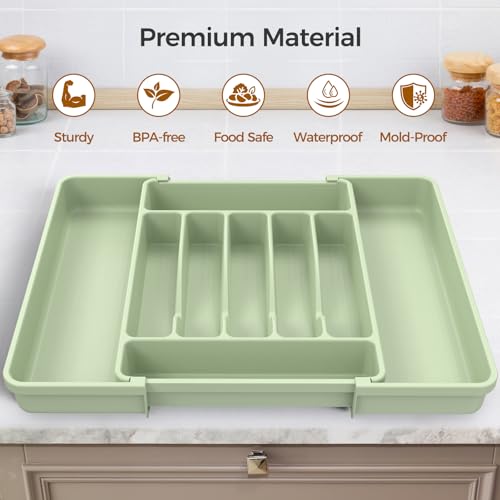 Extra Large Expandable Silverware Organizer, Flatware Tray, Green - view 4