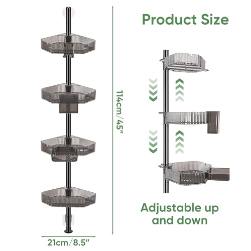 4 Tier Corner Shower Caddy with Modular Poles ABS Basket & Carbon Steel Shower Organizer Adjustable Tension Rod Screw Free Shower Caddy Wall Mounted Rack Shelves Storage Bathroom Accessories - view 2