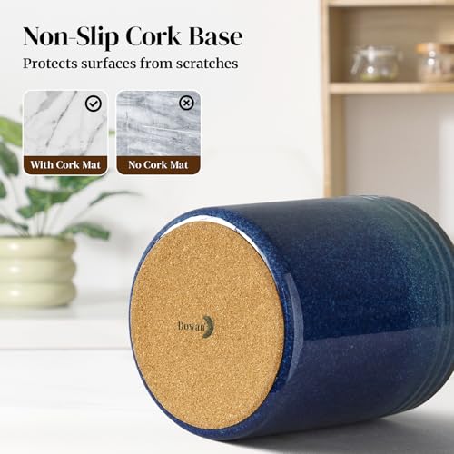 7.2" Kitchen Utensil Holder, Extra Large Farmhouse Utensil Holders for Countertop, Ceramic Utensil Crock, Anti Slip Cork Bottom - view 3